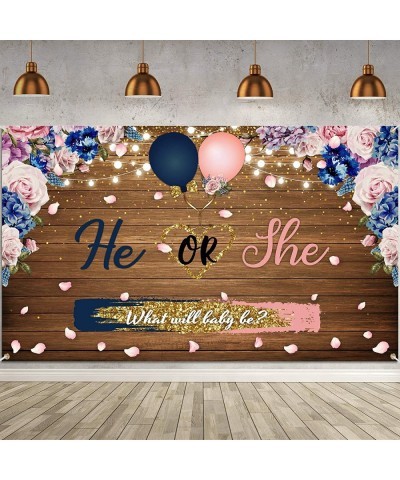 Gender Reveal Decorations Backdrop Banner He or She What Will Baby be Pregnancy Reveal Fabric Wooden Baby Gender Photography ...