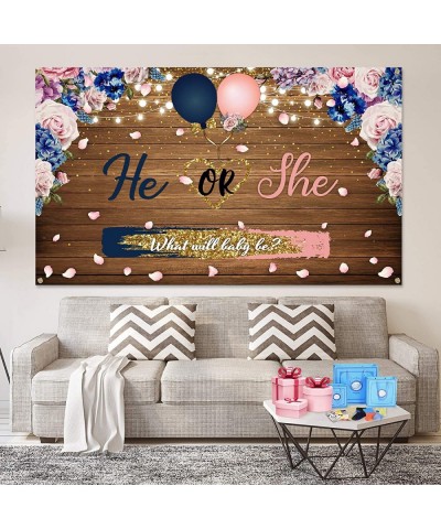 Gender Reveal Decorations Backdrop Banner He or She What Will Baby be Pregnancy Reveal Fabric Wooden Baby Gender Photography ...