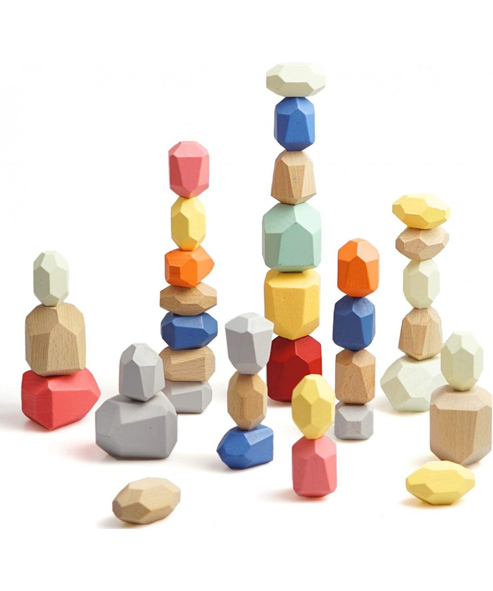 36PCS Wooden Balancing Stacking Stones Rocks Wood Building Blocks Set Sorting and Stacking Games Lightweight Natural Colorful...