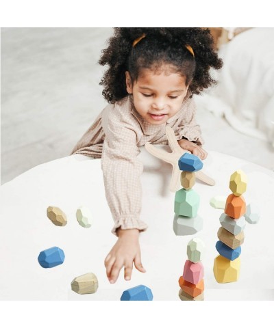 36PCS Wooden Balancing Stacking Stones Rocks Wood Building Blocks Set Sorting and Stacking Games Lightweight Natural Colorful...