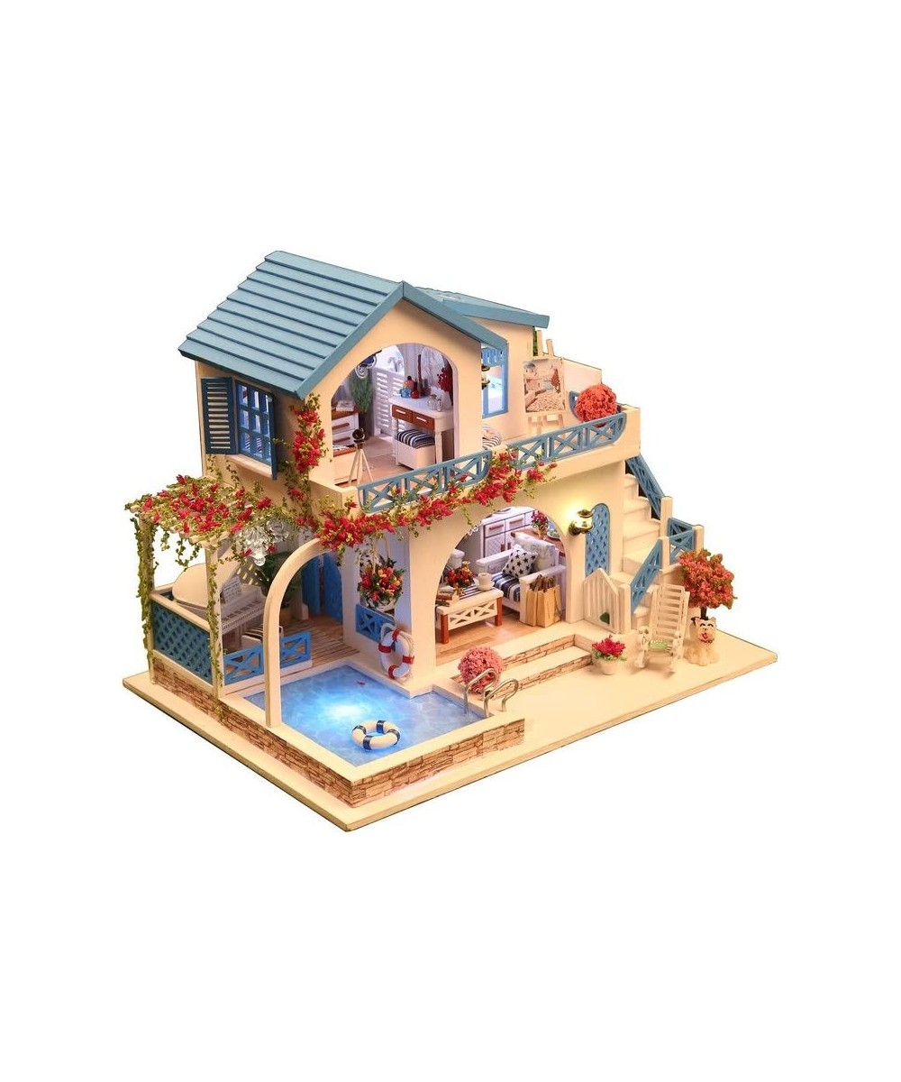 DIY Miniature Dollhouse Kit with Music Box 3D Puzzle Challenge for Adult Kids Xmas Gifts Blue and White Town $97.41 Dollhouses