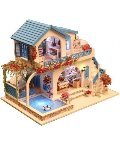 DIY Miniature Dollhouse Kit with Music Box 3D Puzzle Challenge for Adult Kids Xmas Gifts Blue and White Town $97.41 Dollhouses