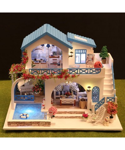 DIY Miniature Dollhouse Kit with Music Box 3D Puzzle Challenge for Adult Kids Xmas Gifts Blue and White Town $97.41 Dollhouses