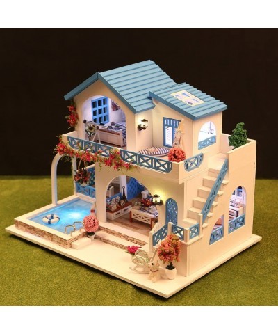 DIY Miniature Dollhouse Kit with Music Box 3D Puzzle Challenge for Adult Kids Xmas Gifts Blue and White Town $97.41 Dollhouses