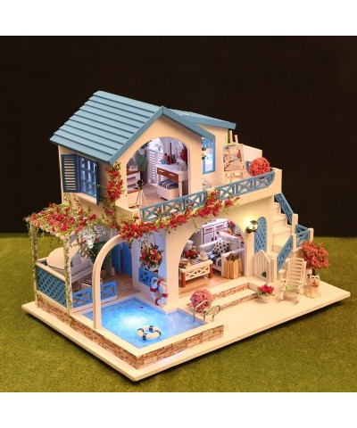 DIY Miniature Dollhouse Kit with Music Box 3D Puzzle Challenge for Adult Kids Xmas Gifts Blue and White Town $97.41 Dollhouses