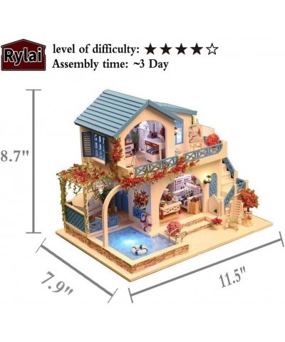 DIY Miniature Dollhouse Kit with Music Box 3D Puzzle Challenge for Adult Kids Xmas Gifts Blue and White Town $97.41 Dollhouses