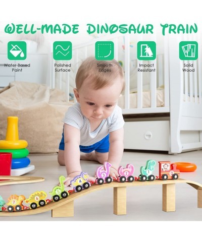 Wooden Dinosaur Train Set with Numbers 11 Pieces Train Cars Includes Locomotive & Starage Bag Count & Color Montessori Educat...