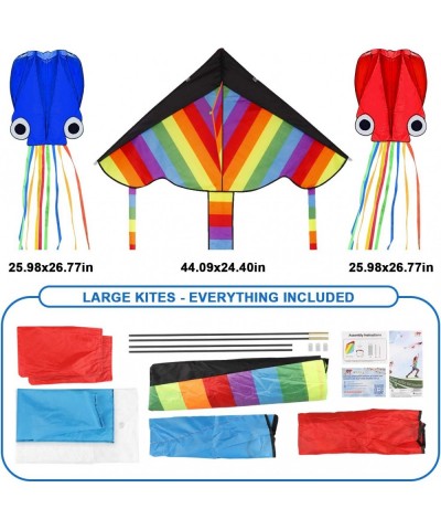 Kites for Kids Easy to Fly - 3 Pack Kids Kites - Large Rainbow Delta Kite and 2 Giant Octopus Kite - Kite for Kids Ages 4-8 -...