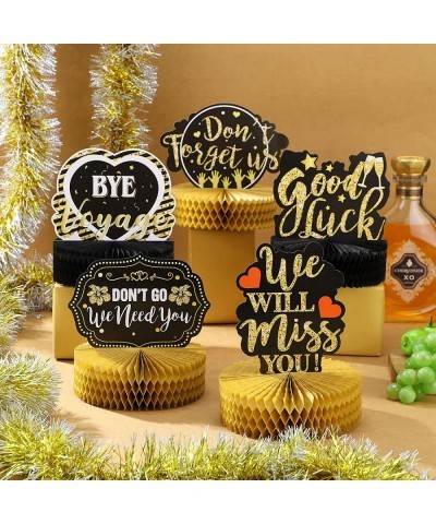 9 Pcs Going Away Party Decorations Black Gold Table Honeycomb Centerpieces We Will Miss You 3D Table Centerpieces for Farewel...