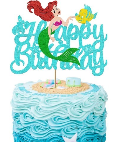 Mermaid Cake Topper Mermaid Birthday Decoration Glitter Blue Mermaid Princess Cake Decorations for Girls Fish Under the Sea T...