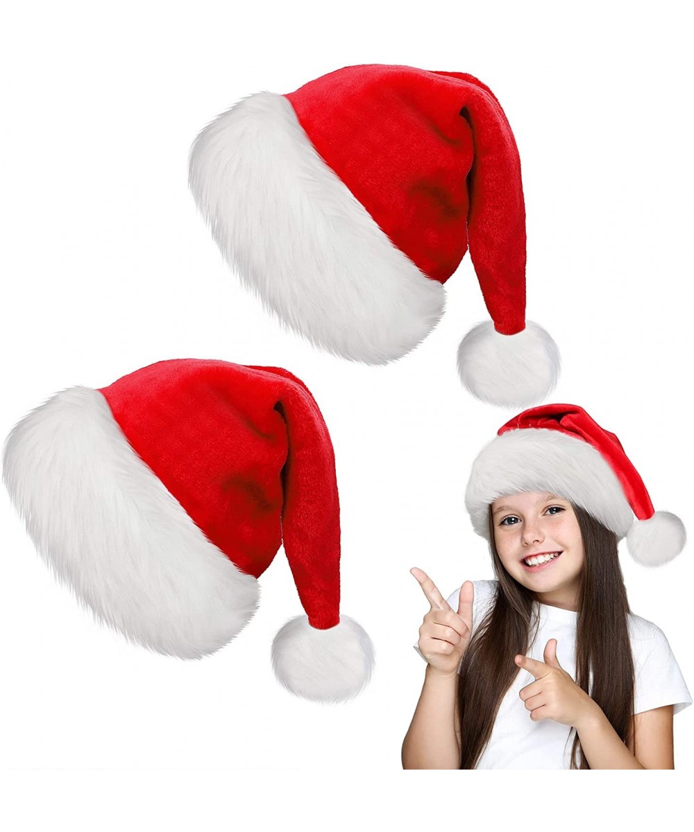 2 Pack Christmas Santa Hats Classic Velvet Santa Hats Xmas Holiday Hats for Christmas New Year Festive Party Supplies Kid Siz...