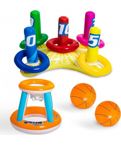 Pool Toys Games Set Inflatable Pool Basketball Hoop Pool Toss Game Ring Toss Toy Basketball Float Hoop Pool Games for Kids $3...