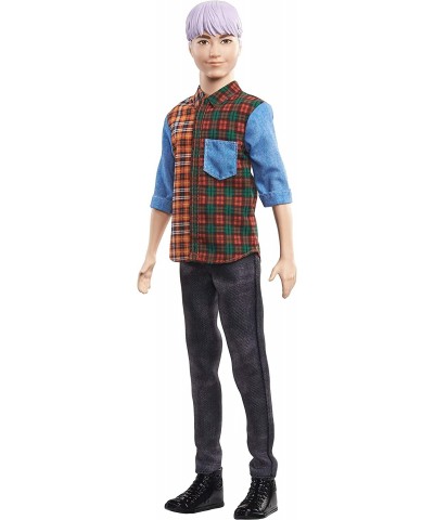 Ken Fashionistas Doll 154 with Sculpted Purple Hair Wearing a Color-Blocked Plaid Shirt Black Denim Pants & Boots Toy for Kid...