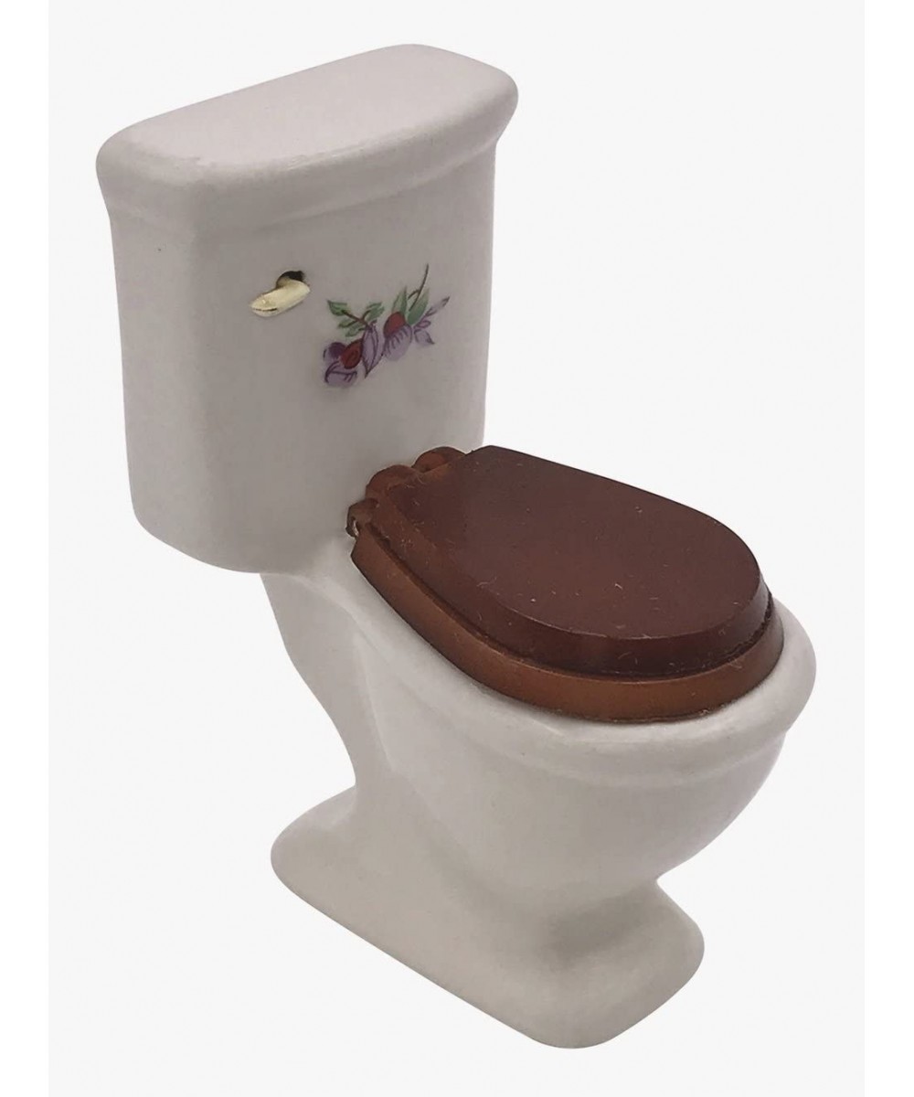 White Ceramic Dollhouse Toilet with Realistic Plastic Toilet Seat and Decorative Floral Decal 1:12 Scale $30.35 Dollhouse Acc...