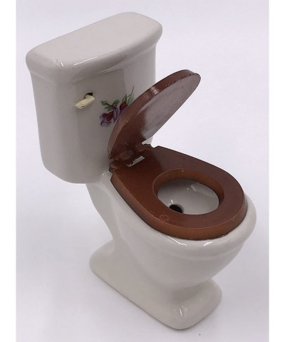 White Ceramic Dollhouse Toilet with Realistic Plastic Toilet Seat and Decorative Floral Decal 1:12 Scale $30.35 Dollhouse Acc...