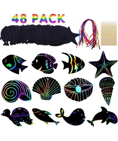 Scratch Art Card – Sea World Theme DIY Birthday Party Supplies Favor - Rainbow Color Scratch Art With Wooden Styluses Ribbon ...