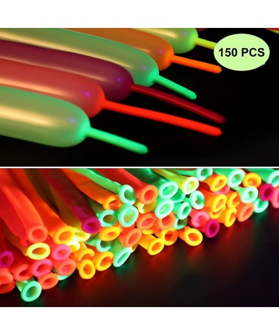 150 Pieces Neon Glow Long Balloons Blacklight Reactive Fluorescent Long Twisting Balloons Colorful Long Animal Balloons for L...