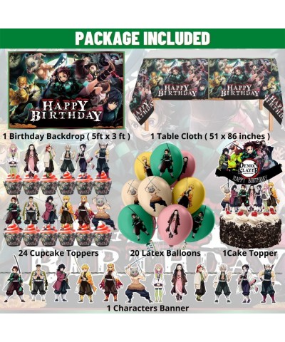 Party Supplies For Demon Slayer Includes Backdrop - Cake Topper - 24 Cupcake Toppers - 20 Balloons - Table Cloth - Banner $33...