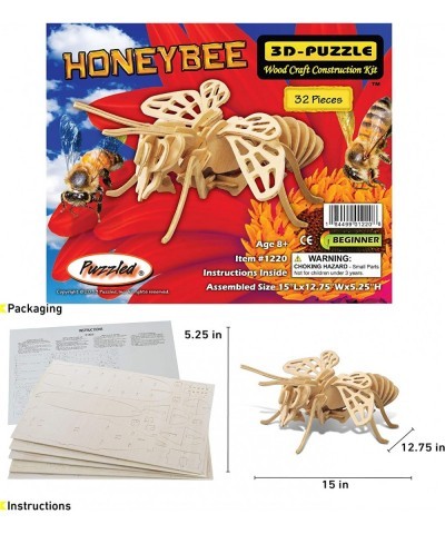 3D Puzzle Honeybee Wood Craft Construction Model Kit Unique & Educational DIY Wooden Insect Toy Assemble Bee Model Unfinished...