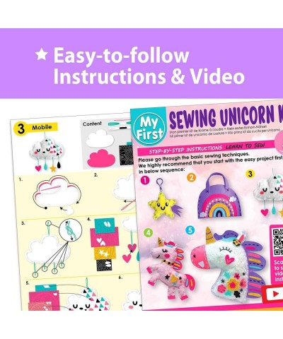 My First Unicorn Kids Sewing kit Beginner Arts & Crafts Make 5 Cute Projects with Plush Stuffed Animal Pillow Mobile Keyring ...