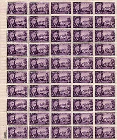 Roosevelt - White House Sheet of Fifty 3 Cent Stamps Scott 932 $16.88 Collectibles Display & Storage