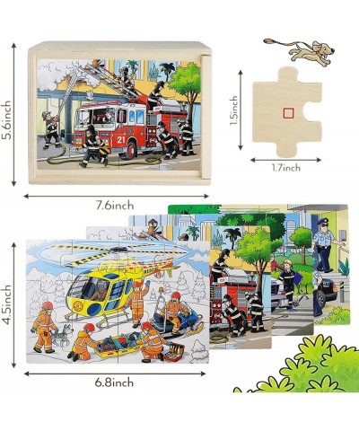 4-in-1 Emergency Vehicle Jigsaw Puzzle 48 PCs Wooden Truck Puzzle for Little Kids with a Box Fire Engine Ambulance Preschool ...