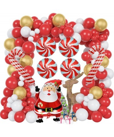 Christmas Balloon Arch Garland Kit 135 Pcs Xmas Red Gold White Balloon Garland Santa Claus Candy Cane Mylar Balloons for Indo...