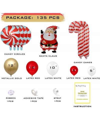 Christmas Balloon Arch Garland Kit 135 Pcs Xmas Red Gold White Balloon Garland Santa Claus Candy Cane Mylar Balloons for Indo...