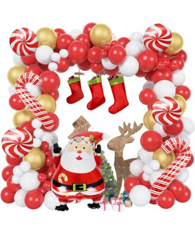 Christmas Balloon Arch Garland Kit 135 Pcs Xmas Red Gold White Balloon Garland Santa Claus Candy Cane Mylar Balloons for Indo...