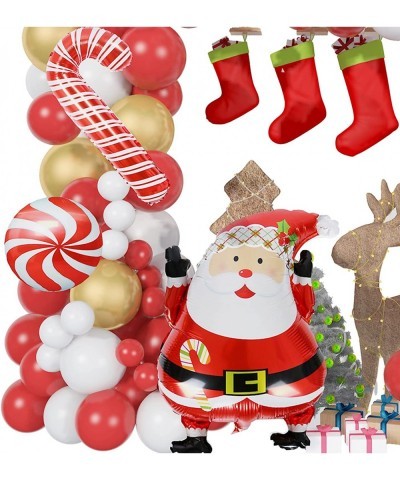 Christmas Balloon Arch Garland Kit 135 Pcs Xmas Red Gold White Balloon Garland Santa Claus Candy Cane Mylar Balloons for Indo...