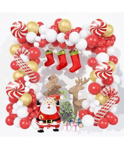 Christmas Balloon Arch Garland Kit 135 Pcs Xmas Red Gold White Balloon Garland Santa Claus Candy Cane Mylar Balloons for Indo...