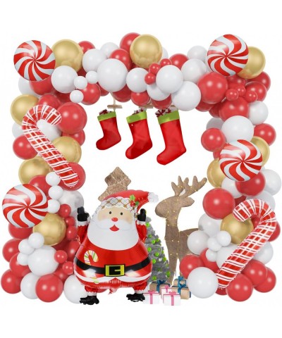 Christmas Balloon Arch Garland Kit 135 Pcs Xmas Red Gold White Balloon Garland Santa Claus Candy Cane Mylar Balloons for Indo...