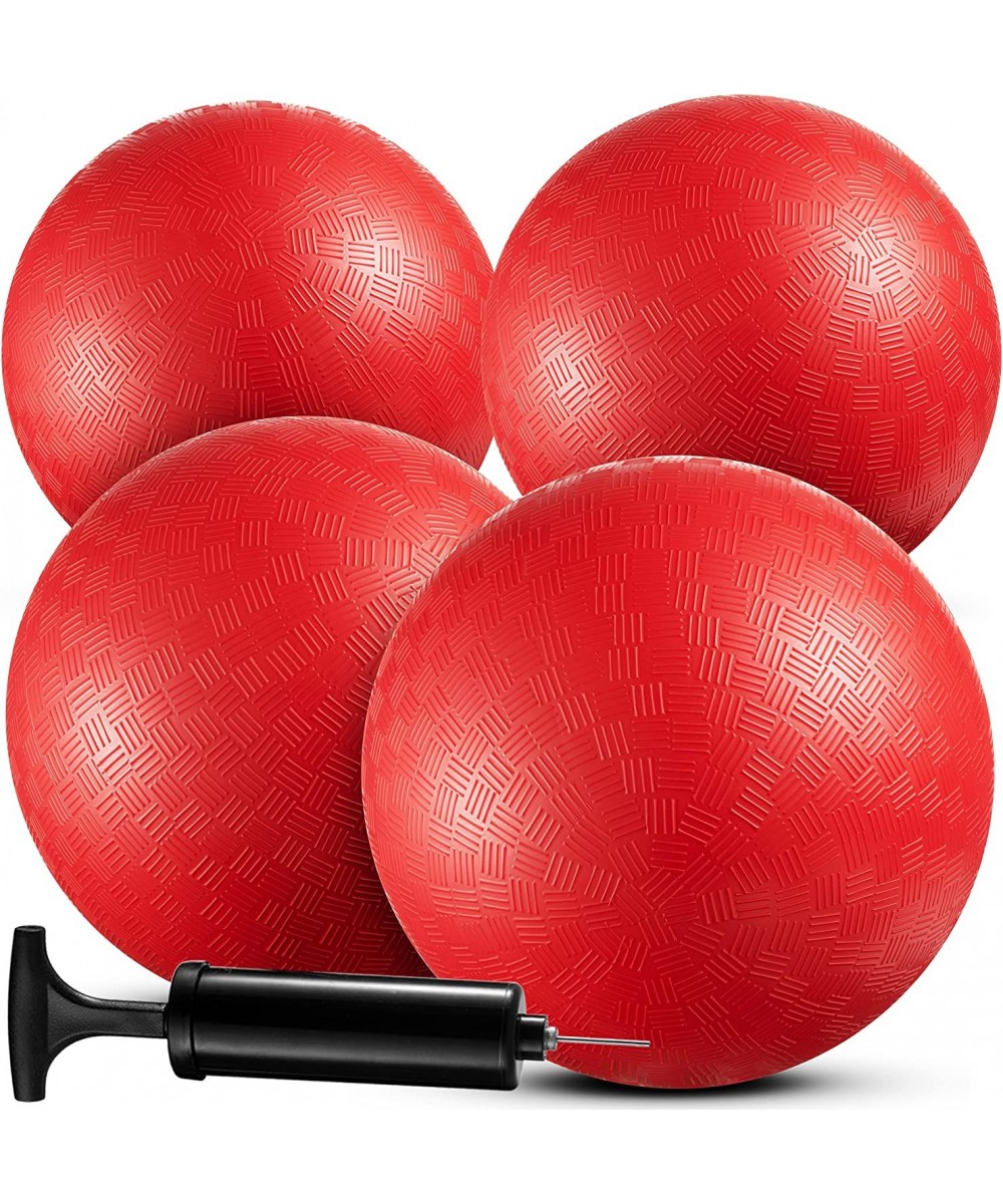 Playground Balls Bulk - 9 Inch (Pack of 4) Red Rubber Bouncy Inflatable Balls with Air Pump for Kids & Adults Indoor & Outdoo...