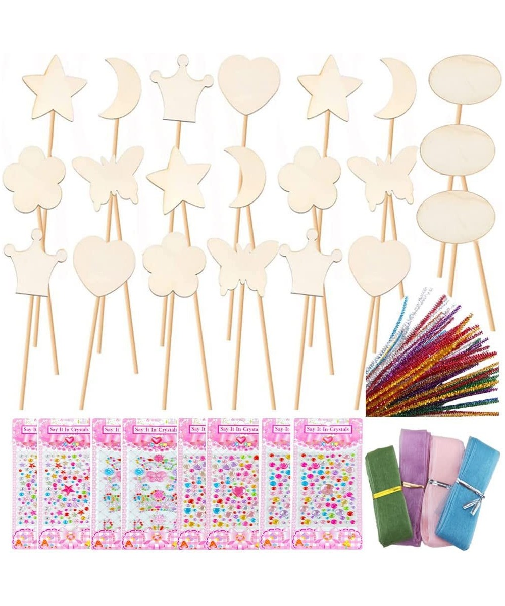 Wooden DIY Fairy Wand 83 Pcs Princess Wands Kit Include 21 Wooden Wands 8 Gem Stickers 50 Pipe Cleaners Make Your Own Princes...