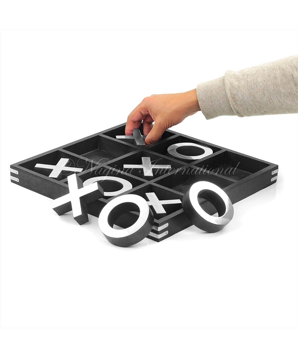 14" Large Elegant Premium Black Tic Tac Toe Board Game for Adults & Kids | Wooden Puzzle Game | Coffee Table Wooden Decor & G...