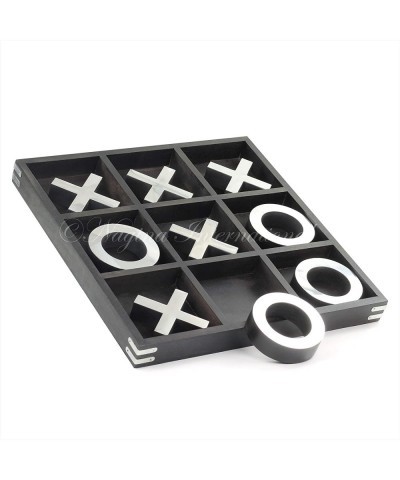 14" Large Elegant Premium Black Tic Tac Toe Board Game for Adults & Kids | Wooden Puzzle Game | Coffee Table Wooden Decor & G...