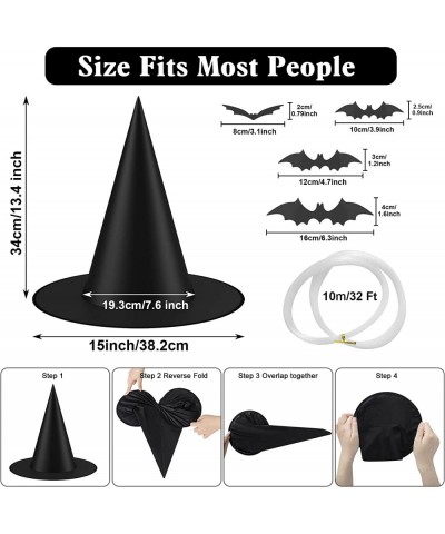 12PCS Halloween Witch Hat for Halloween Party Favors Cosplay Costume Accessory Black Witch Hats with 12PCS 3D Bats Stickers a...