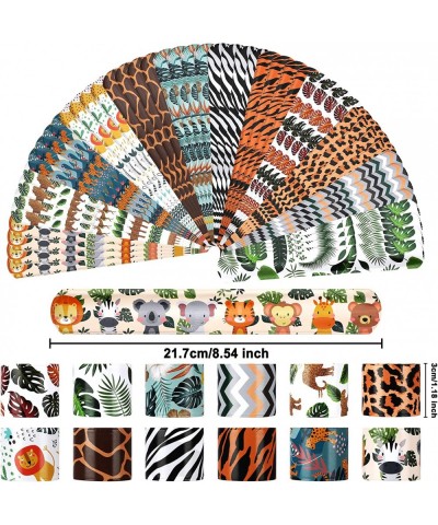 Jungle Safari Party Favors 48 PCS Wide Animal Print Slap Bracelets Wristbands for Kids Boys Girls Jungle Forest Theme Birthda...