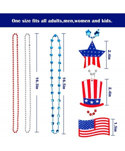 18 Pack 4th of July Bead Necklaces Patriotic Metallic Beaded Necklaces with USA Hat American Flag and Star Pendants Independe...