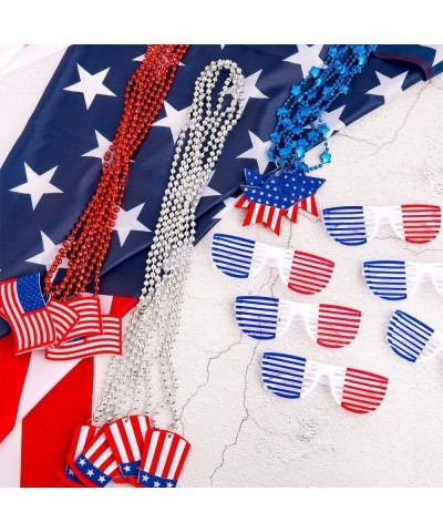 18 Pack 4th of July Bead Necklaces Patriotic Metallic Beaded Necklaces with USA Hat American Flag and Star Pendants Independe...