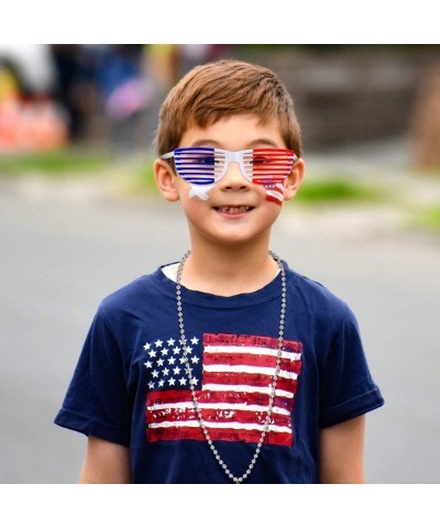 18 Pack 4th of July Bead Necklaces Patriotic Metallic Beaded Necklaces with USA Hat American Flag and Star Pendants Independe...