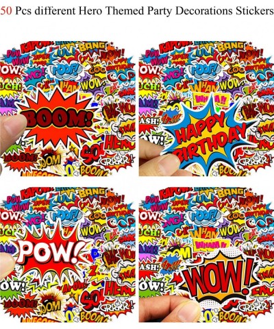 50 Pieces Hero Themed Party Decorations Stickers Birthday Party Supplies Hero Action Sign Cartoons Theme Party Hero Cartoons ...