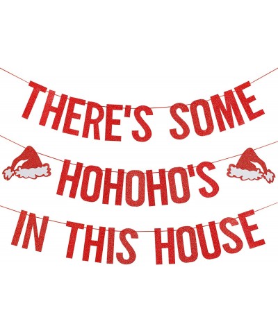 Red Glitter There's Some Ho Ho Hos In This House Banner Funny Christmas Banner Decorations Christmas Party Banner for Xmas Ho...