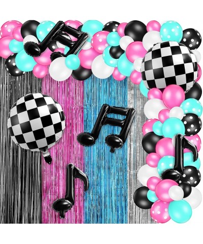 122 Pcs 50's Music Theme Birthday Party Decorations Karaoke Rose Red Blue Black Tinsel Curtains Music Note Balloons Karaoke M...