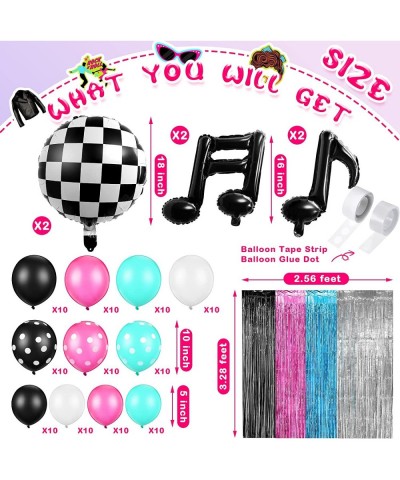 122 Pcs 50's Music Theme Birthday Party Decorations Karaoke Rose Red Blue Black Tinsel Curtains Music Note Balloons Karaoke M...