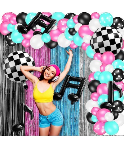 122 Pcs 50's Music Theme Birthday Party Decorations Karaoke Rose Red Blue Black Tinsel Curtains Music Note Balloons Karaoke M...