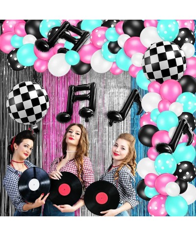 122 Pcs 50's Music Theme Birthday Party Decorations Karaoke Rose Red Blue Black Tinsel Curtains Music Note Balloons Karaoke M...