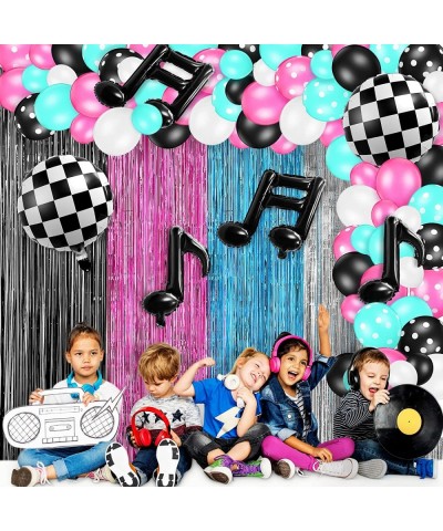 122 Pcs 50's Music Theme Birthday Party Decorations Karaoke Rose Red Blue Black Tinsel Curtains Music Note Balloons Karaoke M...