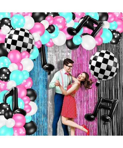 122 Pcs 50's Music Theme Birthday Party Decorations Karaoke Rose Red Blue Black Tinsel Curtains Music Note Balloons Karaoke M...