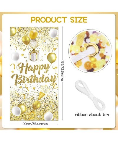 Gold White Birthday Party Decorations Banner Gold and White Happy Birthday Door Banner Large Gold White Birthday Door Cover B...